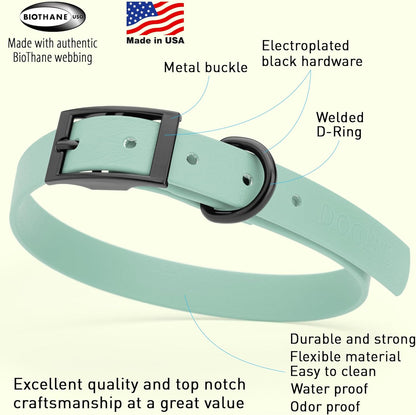 Dogline Biothane Waterproof Dog Collar Strong Coated Nylon Webbing with Black Hardware Odor- Proof
