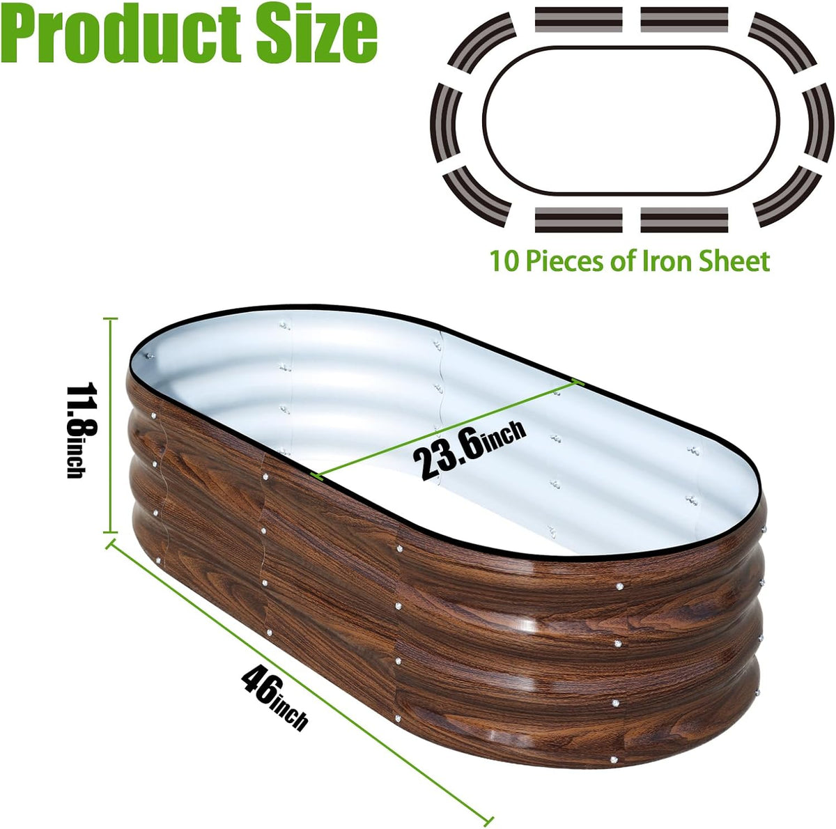 SnugNiture Galvanized Raised Garden Bed Outdoor, 2 Pcs 4x2x1ft Oval Metal Planter Box for Planting