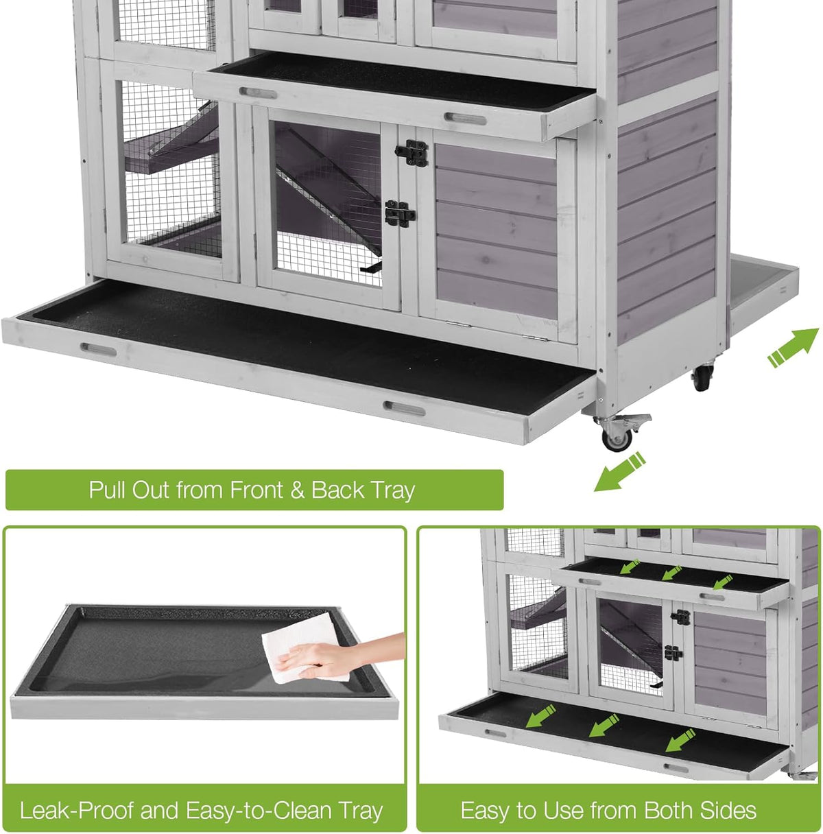 GUTINNEEN Large Rabbit Hutch Indoor with Chew-Proof Ramp, 47" Wooden Bunny Cage Guinea Pig Cages