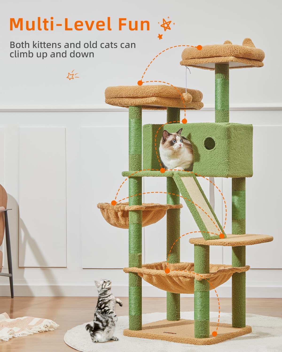 Taoqimiao Cactus Cat Tree, 57.5-Inch Cat Tower for Indoor Cats Large Adult, Extra Large Cat Condo