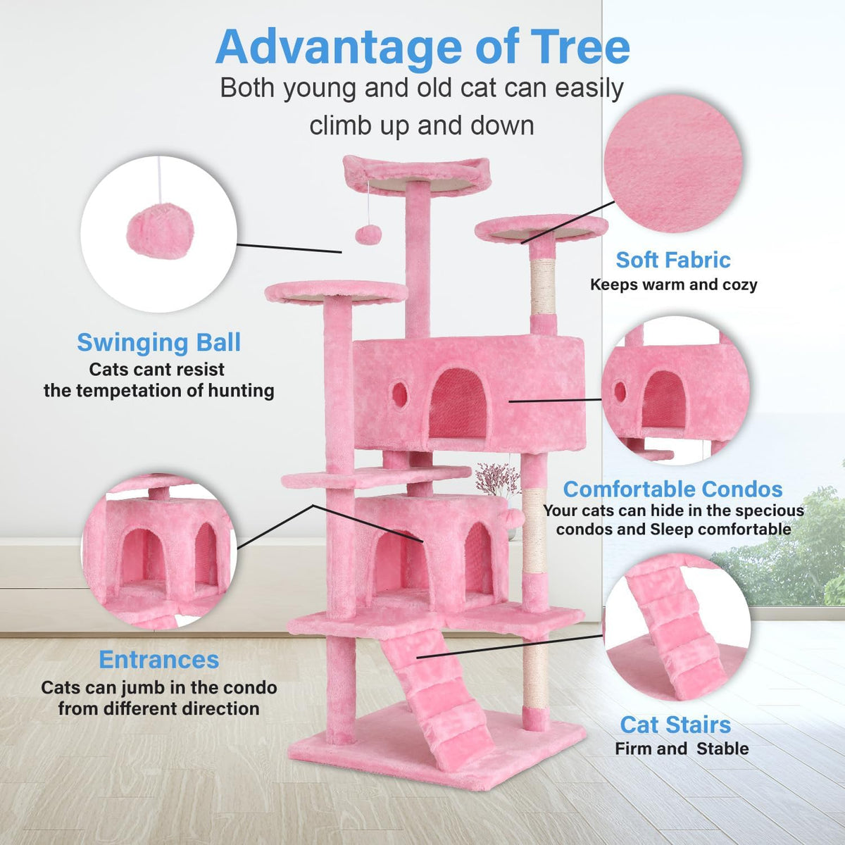 FDW Cat Tree 54in Cat Tower Multi-Level Durable Cat Scratching Post & Cozy Fun Cat Jumping Platform