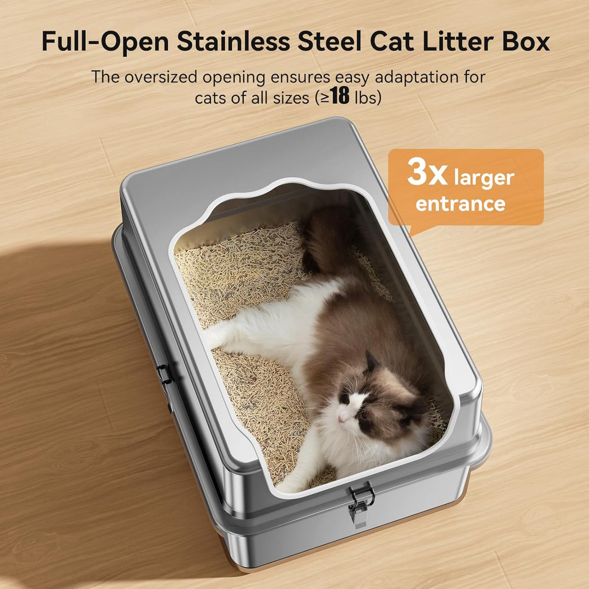 All-Metal 28" Extra Large Stainless Steel Cat Litter Boxes with Lid Metal Cat Litterbox Pan for Big