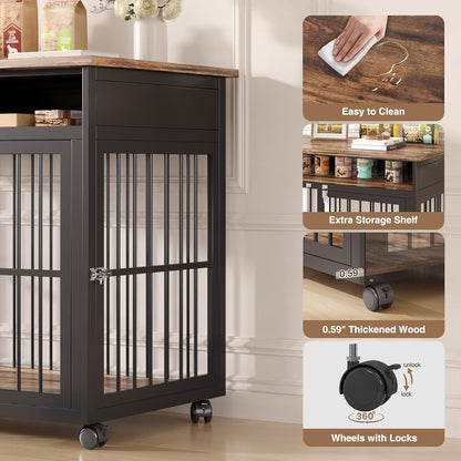 39.4" Dog Crate Furniture for Medium and Large Breed, Dog Kennel Furniture with Storage Shelf &