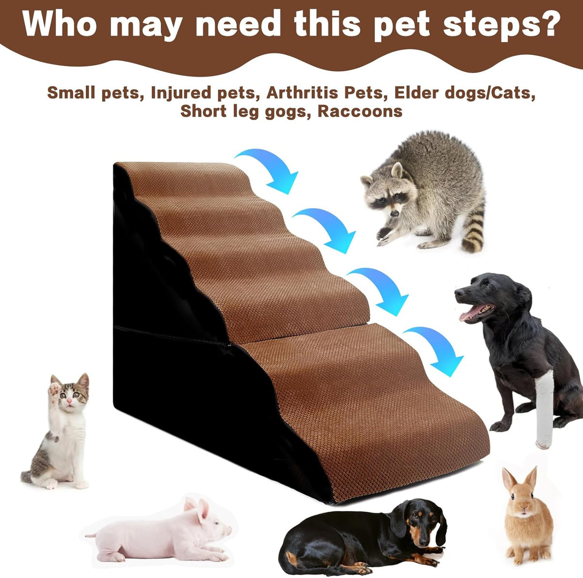 Dog Stair Steps for High Bed, 6-Step Dog Ramps for High Beds Climbing for Doggy/Kitty, Curved Pet