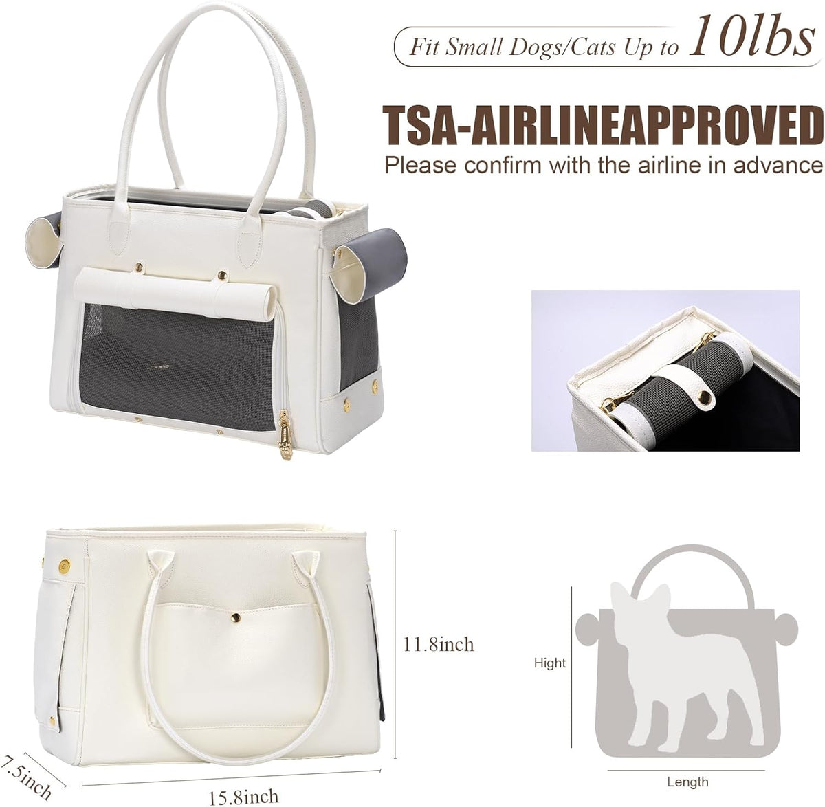 Fashion Pet Carrier Purse for Small Cat and Dog, Luxury Pu Soft-Sided Tote Bag with Large Pockets