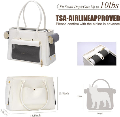 Fashion Pet Carrier Purse for Small Cat and Dog, Luxury Pu Soft-Sided Tote Bag with Large Pockets