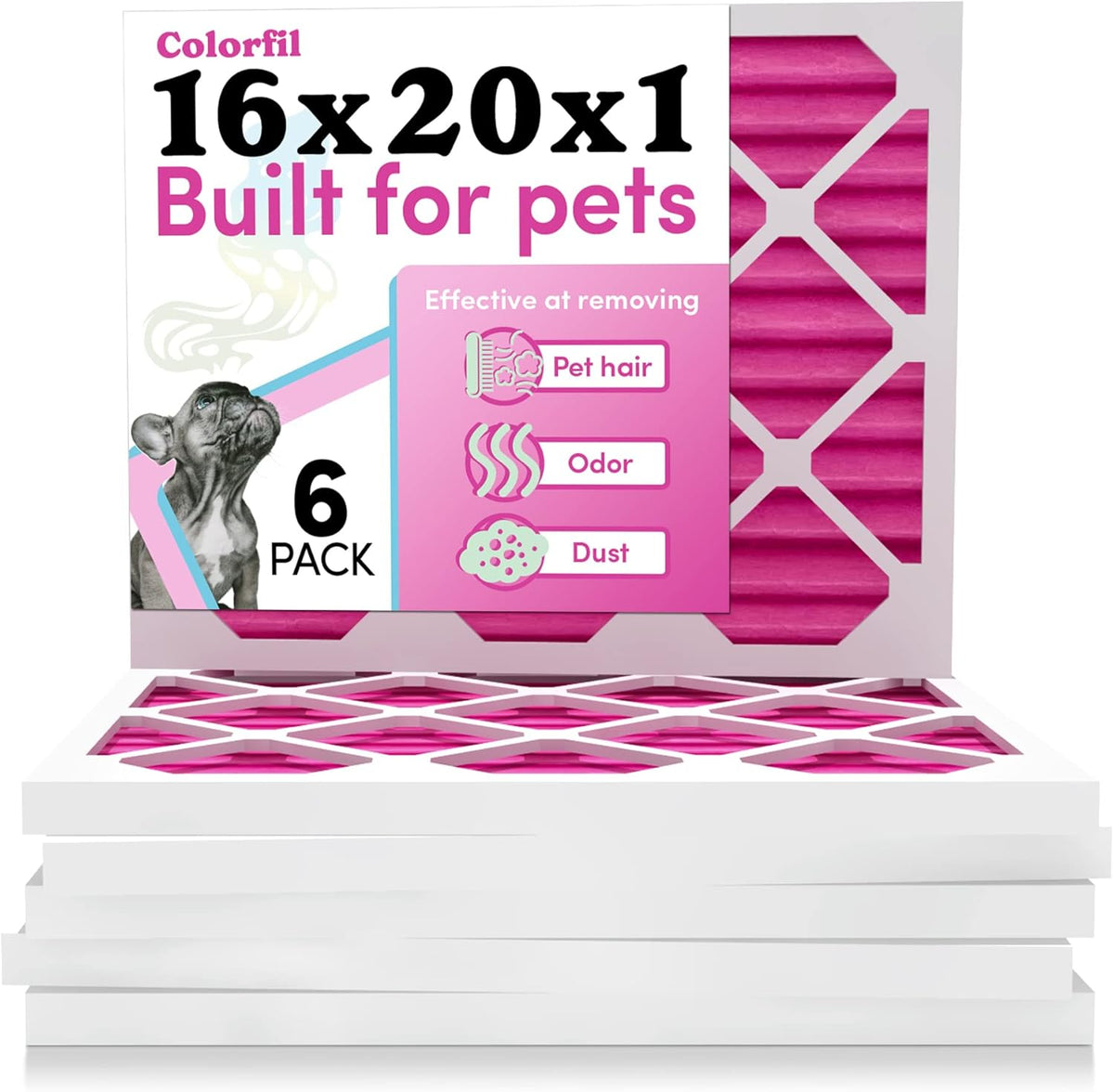 Colorfil 16x20x1 Air Filter (6-Pack) | Made in the USA | Color Changing | Remove Cat and Dog Odor |