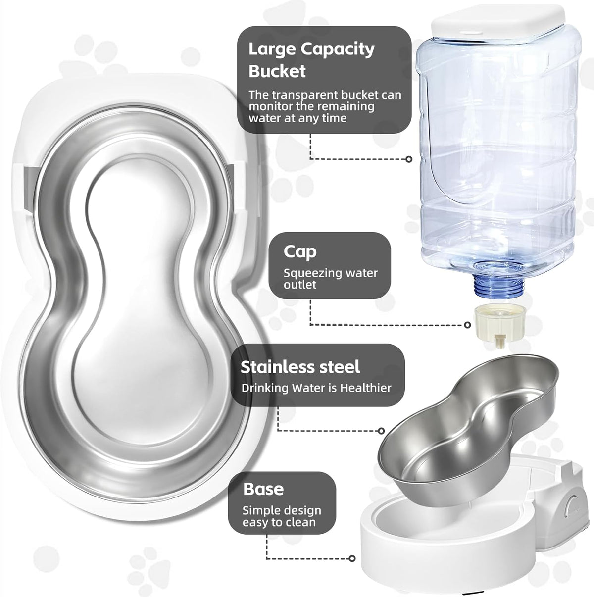 Automatic Cat Feeder and Water Dispenser with Stainless Steel Bowl Dog Gravity Food Feeder and