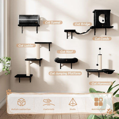 NUNU LAB 7-in-1 Wall Mounted Cat Climber Set, Cat Furniture with House, Tunnel, Bridge, Steps