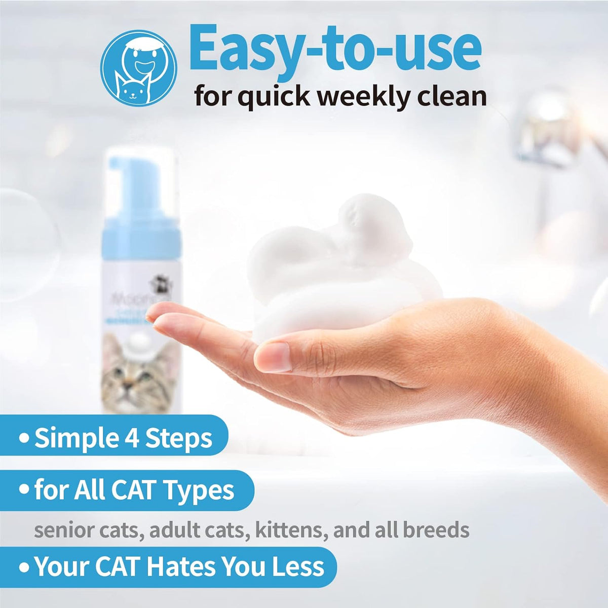 Mooncat Waterless Shampoo & Brush Kit for Longhair Cats | Complete Grooming System for Detangling