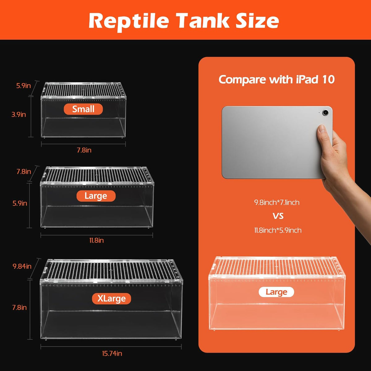 AZV Reptile Terrarium Tank,Versatile Enclosure for Leopard Crested Gecko,Lizard Cage,Spider Starter