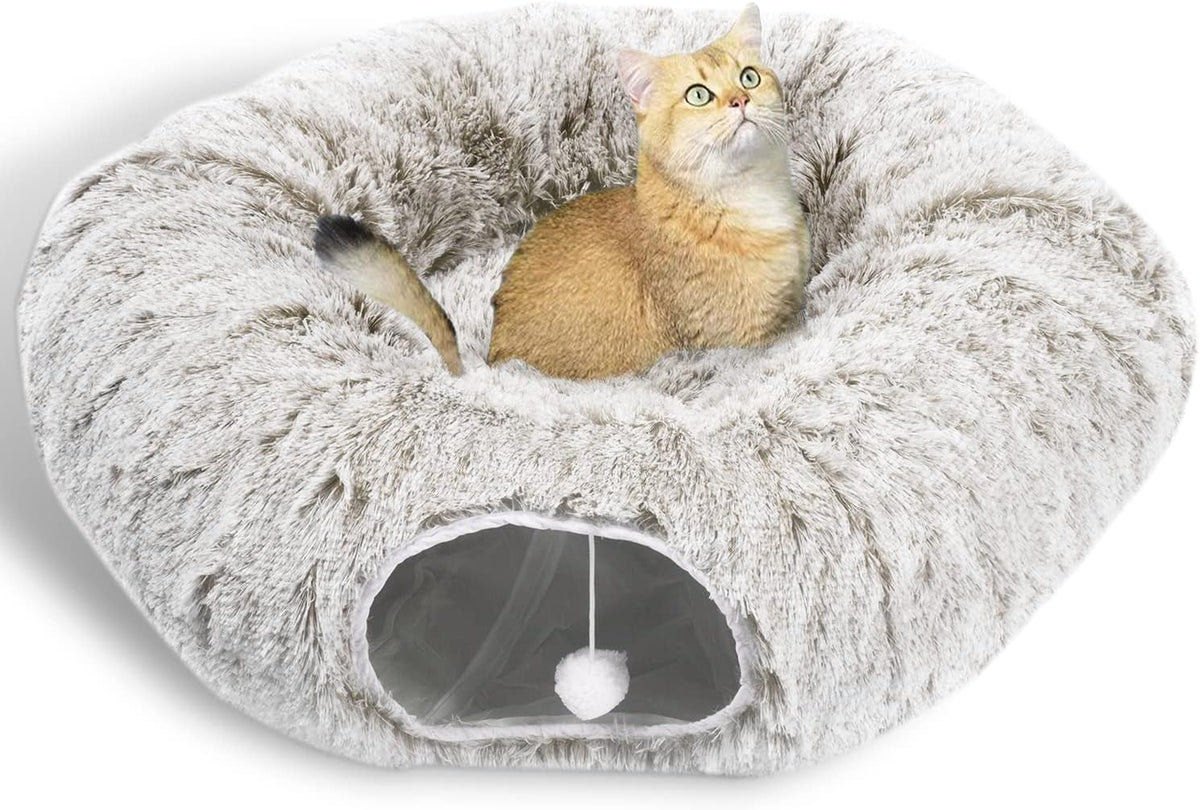 AUOON Cat Tunnel Bed - Cat Donut Tunnel with Soft Plush Circle Cushion for Indoor Cats Kitten Kitty