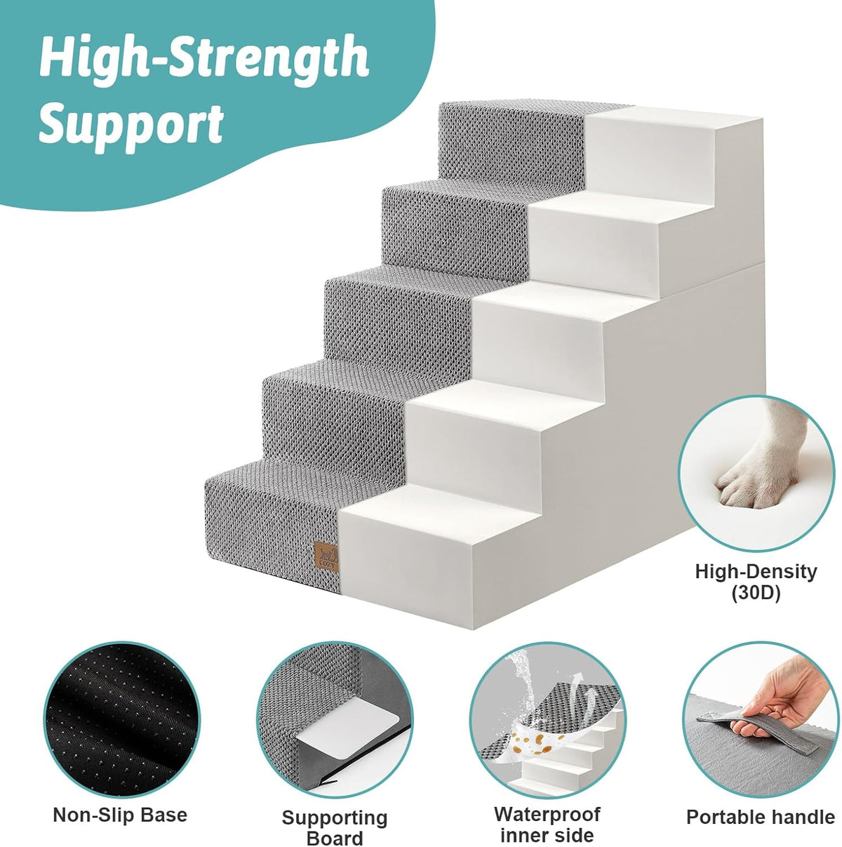 Dog Stairs for Small Dogs, 5 Tier Removable Wider Pet Stairs for Couch and Bed, 23.6" H Non-Slip
