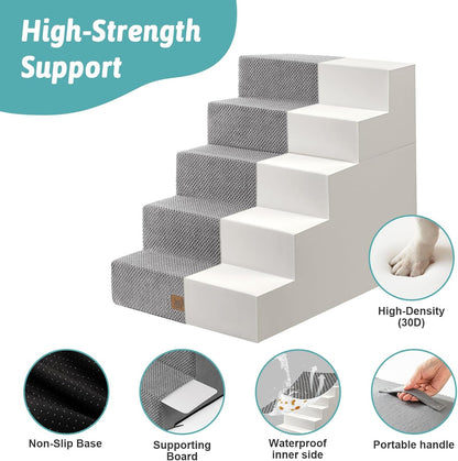 Dog Stairs for Small Dogs, 5 Tier Removable Wider Pet Stairs for Couch and Bed, 23.6" H Non-Slip