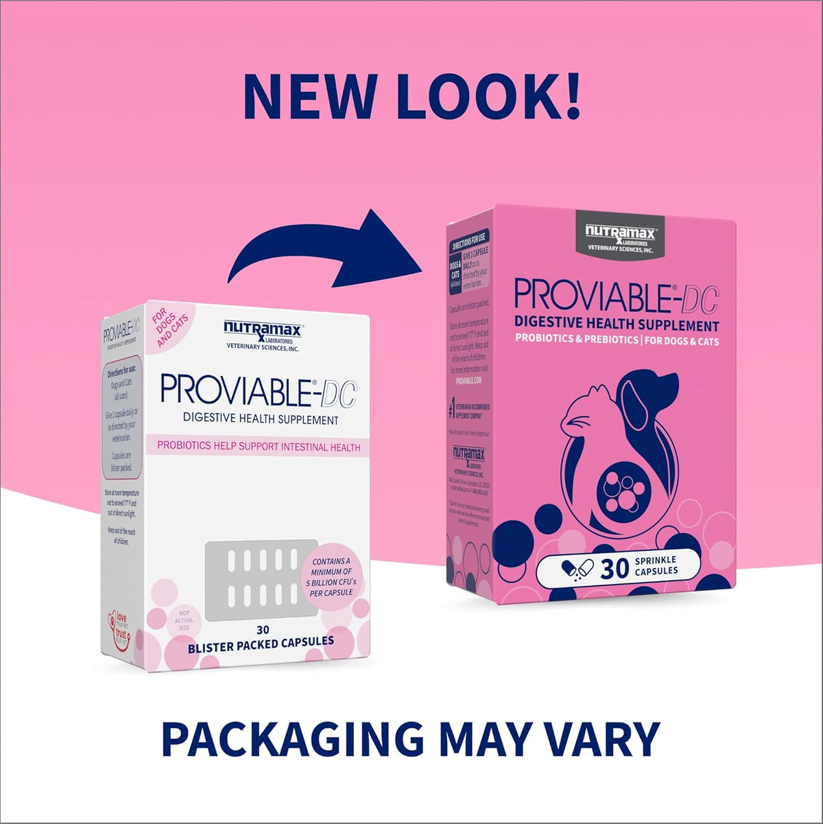 Nutramax Proviable Probiotics for Dogs and Cats, Daily Digestive Health Supplement with Multiple