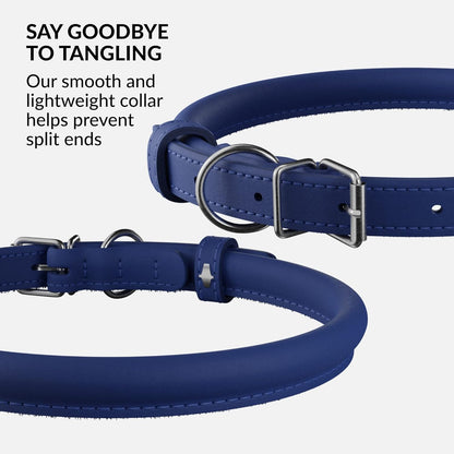 CollarDirect Rolled Leather Dog Collar, Soft Padded Round Puppy Collar, Handmade Genuine Leather