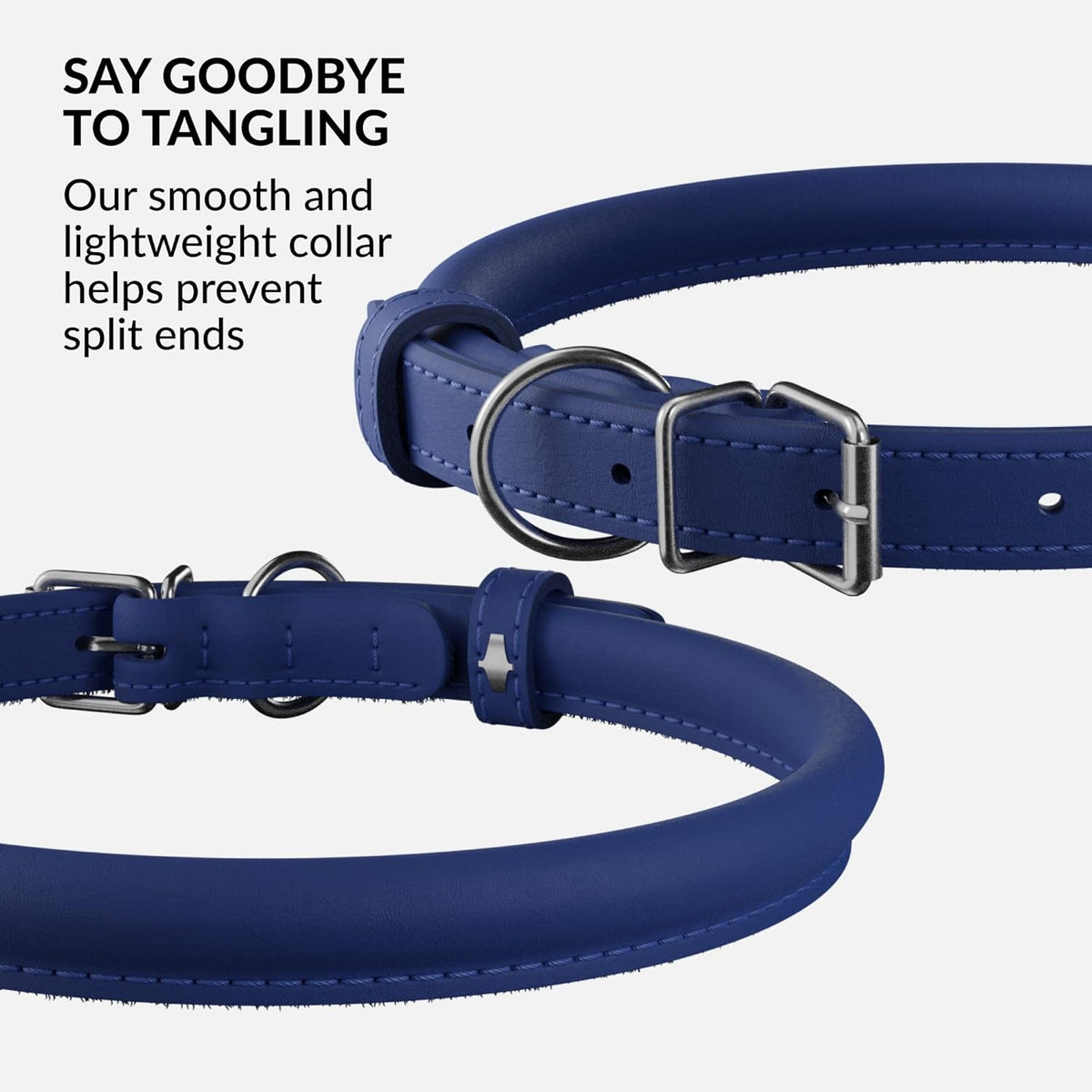 CollarDirect Rolled Leather Dog Collar, Soft Padded Round Puppy Collar, Handmade Genuine Leather