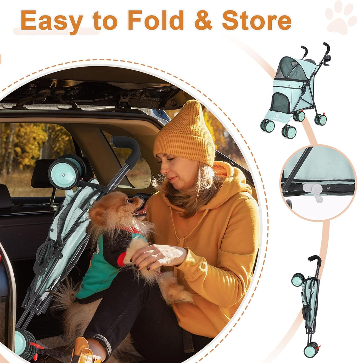 Umbrella Dog Stroller, 4 Wheels Pet Strolling, Foldable Carrier Pet Stroller for Small Dogs Cats