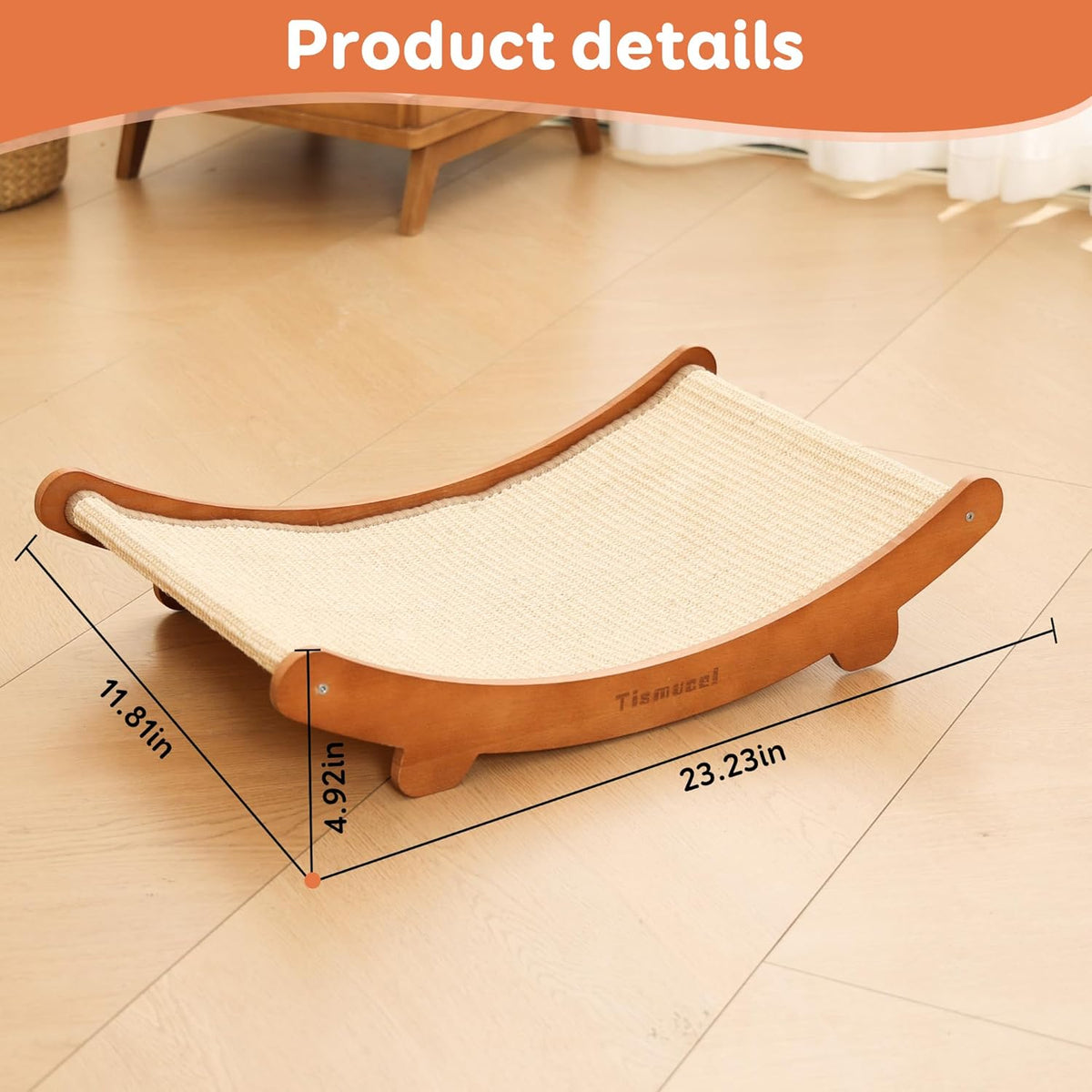 Sisal Cat Scratcher Bed, Beech Wood Cats Hammock,Cat Scratch Pad Indoor cat Toy,Durable Cat
