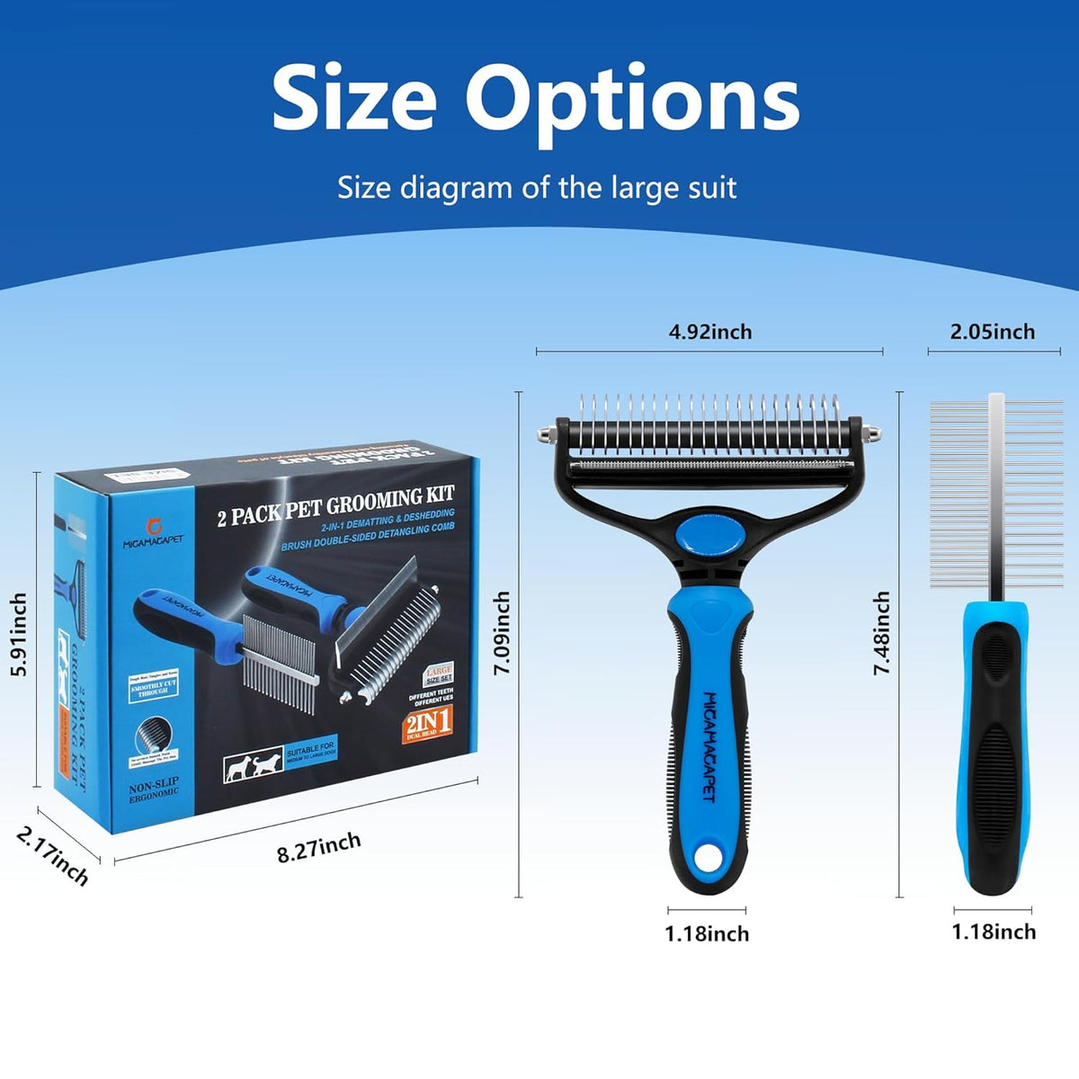 2-in-1 Shedding Brush and Detangling Comb Combo,Stripping Brush for Medium and Large Dogs, Dog and