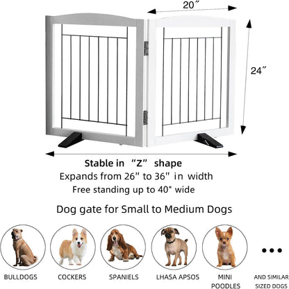 ZJSF Freestanding Dog Fence Indoor, Foldable Dog Gate for Doorways, Stairs or Hallways, Sturdy Wood