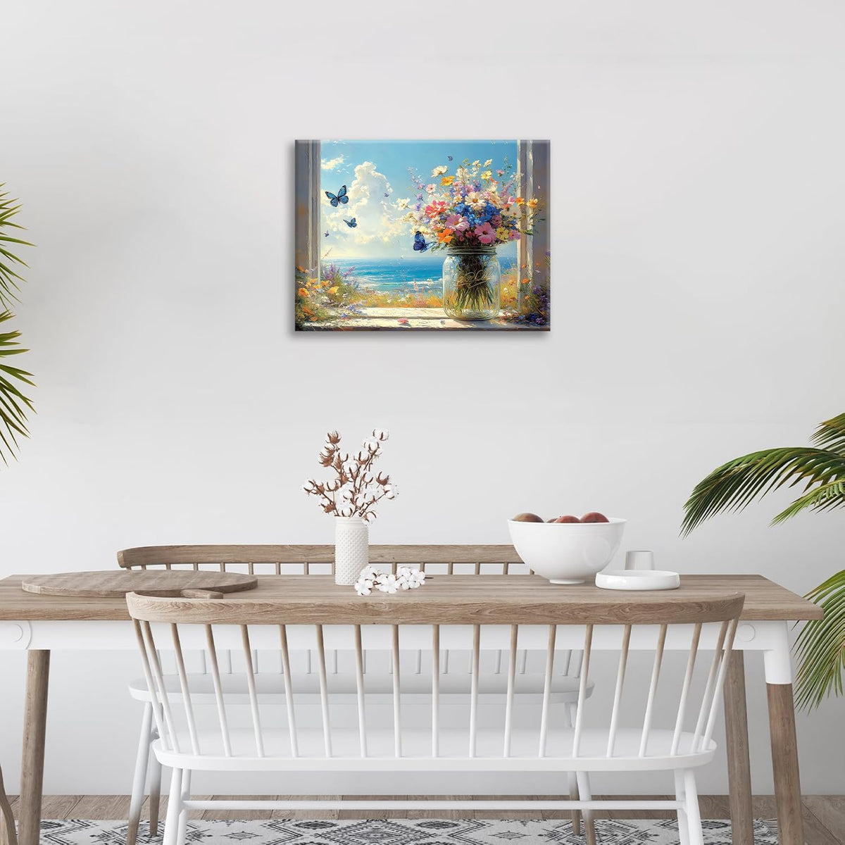 Beach Floral Bathroom Pictures Wall Art, Colorful Flower Bathroom Wall Decor, Coastal Ocean Framed