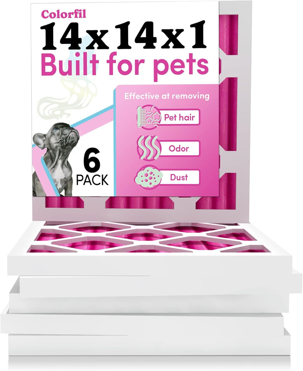Colorfil 14x14x1 Air Filter (6-Pack) | Made in the USA | Color Changing | Remove Cat and Dog Odor |
