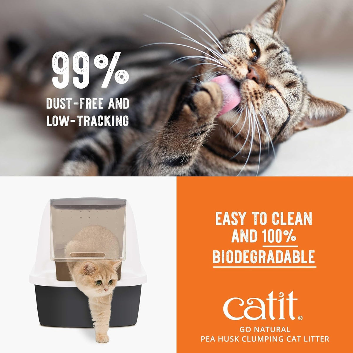 Catit - Go Natural Pea Husk Clumping Cat Litter - Lightweight, Dust Free, Easy Cleaning & Scooping