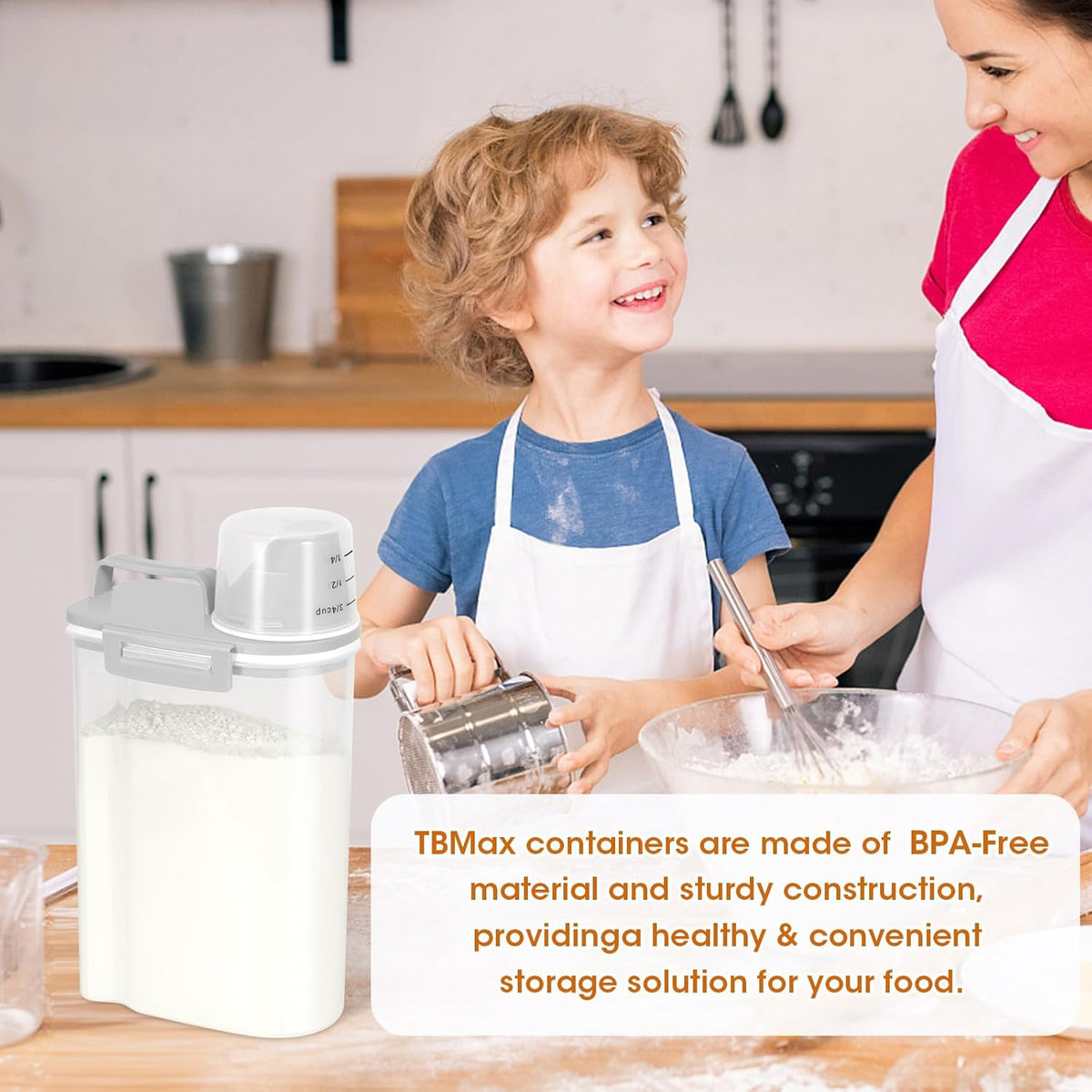TBMax Rice Storage Container 2 Pack, Plastic Kitchen Pantry Food Storage Container with Cup, Small
