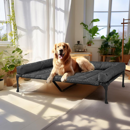 Veehoo Cooling Elevated Dog Bed Add Removable Waterproof Bolster Cushion Mat, Raised Pet Cot with