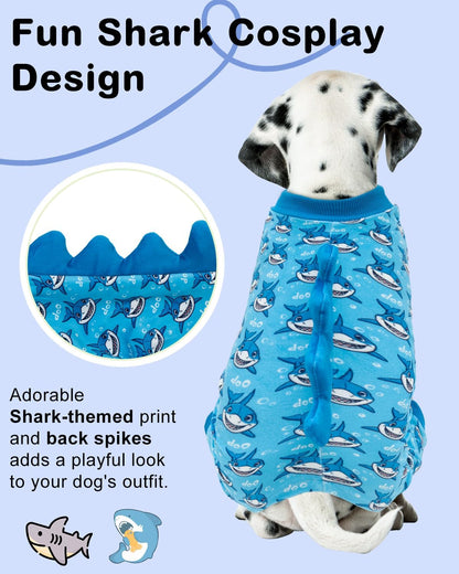 CuteBone Shark Costume Dog Pajamas, Stretchy Spandex Crystal Velvet Sleepwear Coat for Small Dogs