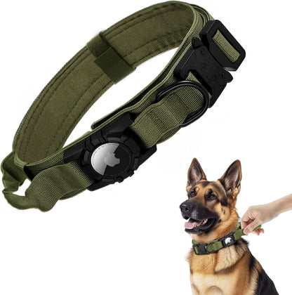 Tactical AirTag Dog Collar - Heavy Duty, Adjustable GPS Collar Compatible with Apple AirTag, with