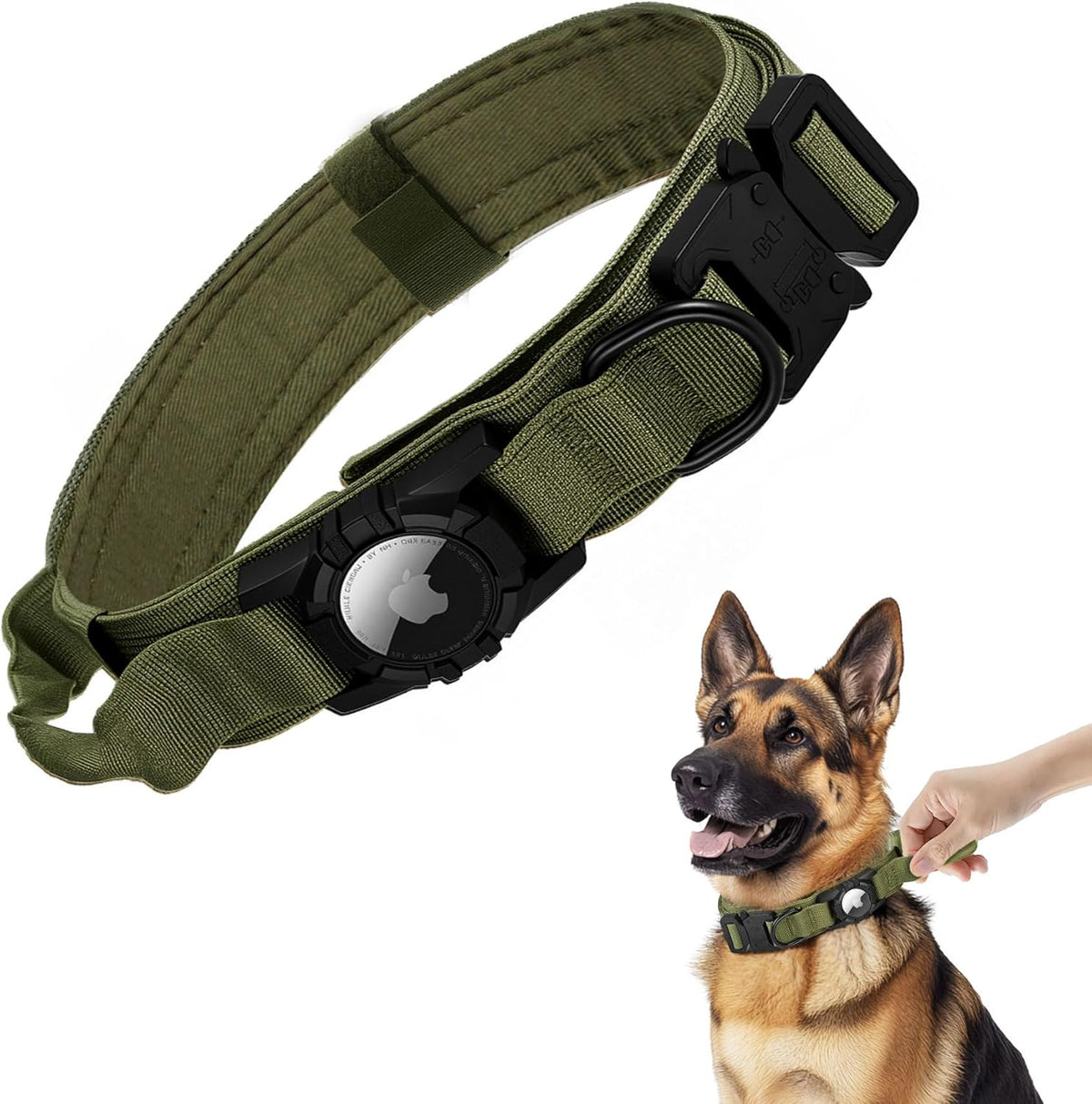 Tactical AirTag Dog Collar - Heavy Duty, Adjustable GPS Collar Compatible with Apple AirTag, with