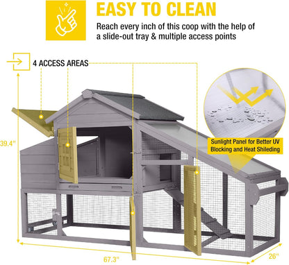 Aivituvin Chicken Coop Mobile Hen Coop, Large Poultry Cage with Wheels Outdoor Backyard Chicken