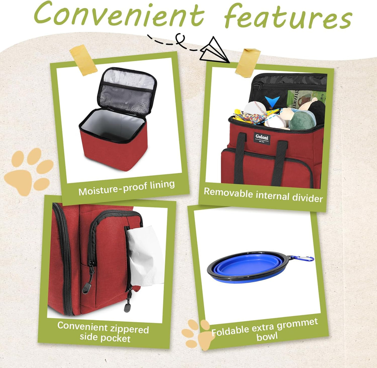 Dog Travel Bag Airline Approved–Pet Travel Tote with Collapsible Bowls,Food Containers & Feeding