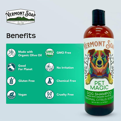 Vermont SOAP Organics Pet Shampoo - Infused with Organic & Natural Olive Oil, Coconut & Aloe Vera