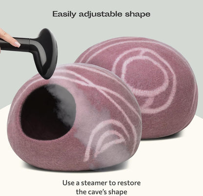 MEOWFIA Cat Cave – Premium Felt Cat Bed for Indoor Cats, Handmade 100% Merino Wool (Gold Rose
