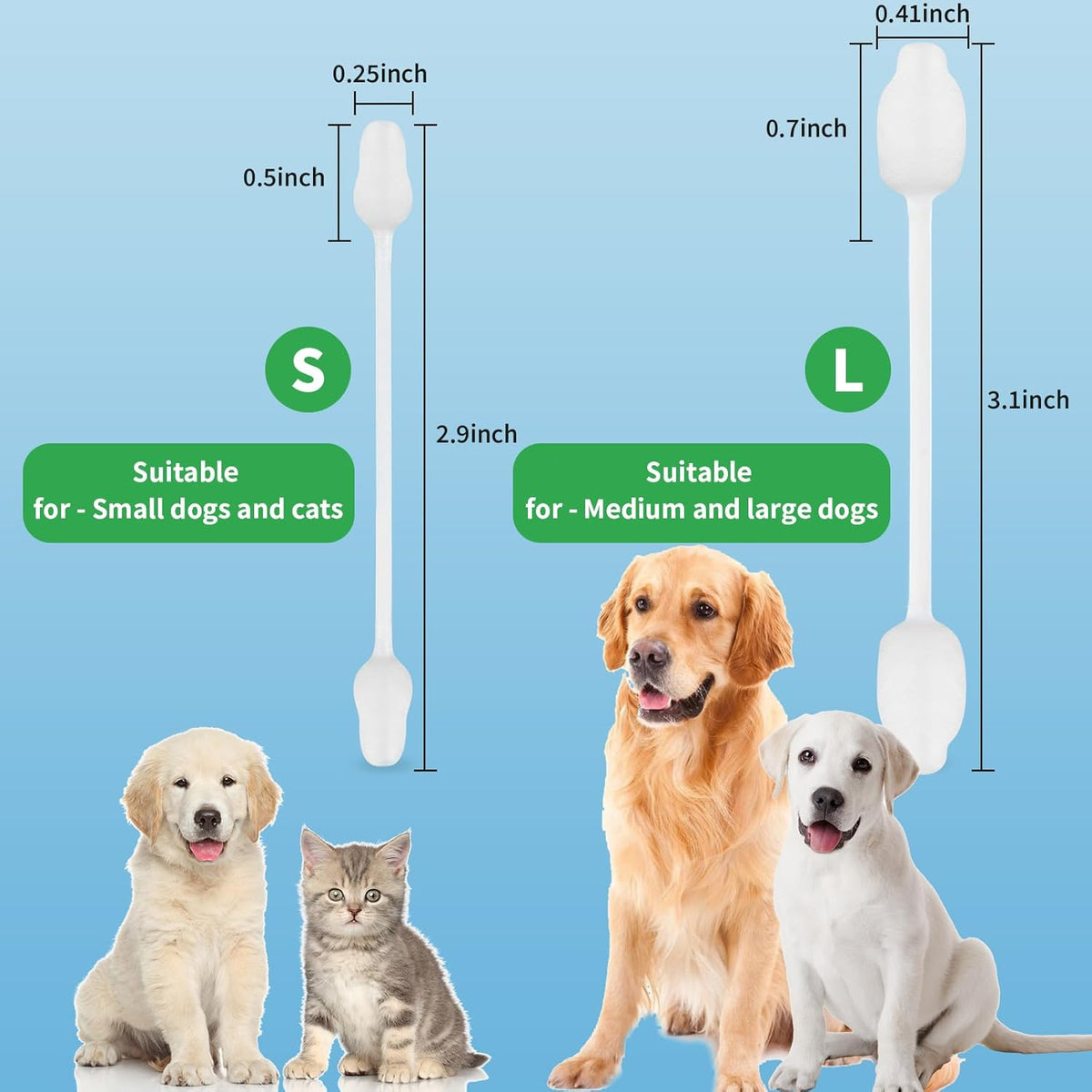 VinTS 60 PCS Cotton Dog Ear Cleaning Swabs, Pet’s Ear Infection Treatment Gourd-Shaped Swabs
