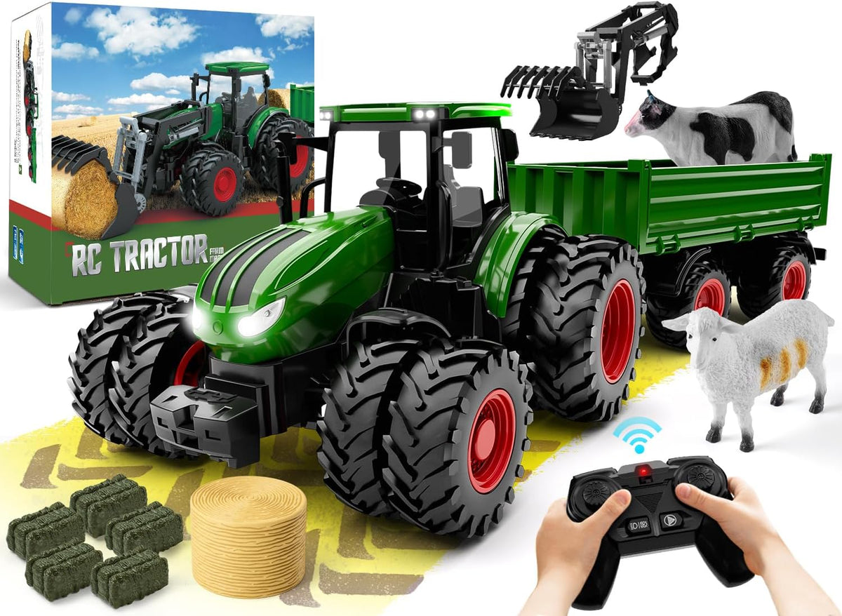 Remote Control Tractor Toy, Kids RC Tractor Set & Truck and Trailer Front Loader - Metal Car Head/8