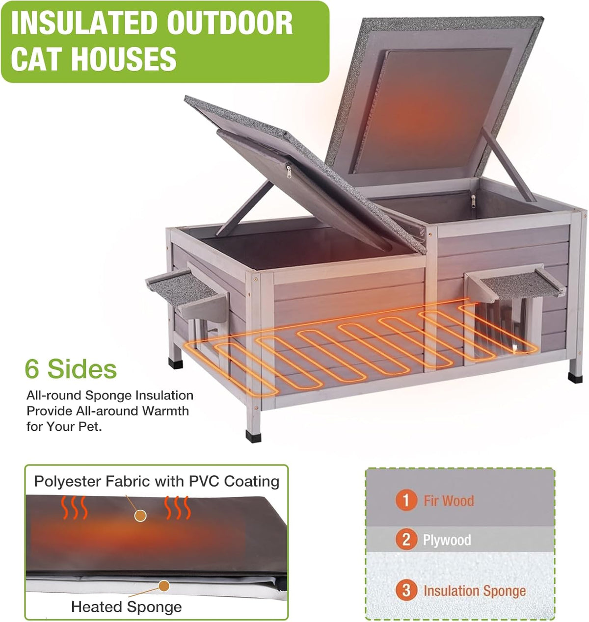 GUTINNEEN Outdoor Cat House Weatherproof Feral Kitty Shelter for Winter Cat Condo with Large