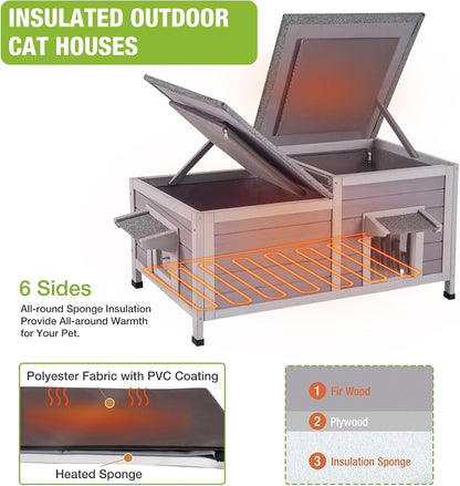GUTINNEEN Outdoor Cat House Weatherproof Feral Kitty Shelter for Winter Cat Condo with Large