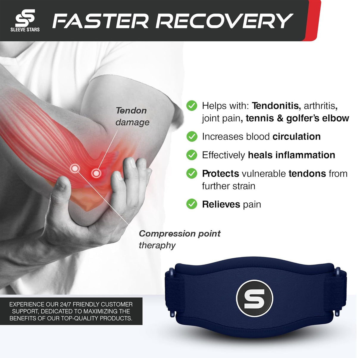 Sleeve Stars Tennis Elbow Brace for Women - Adjustable Tennis Elbow Strap, Golfers Elbow Brace for