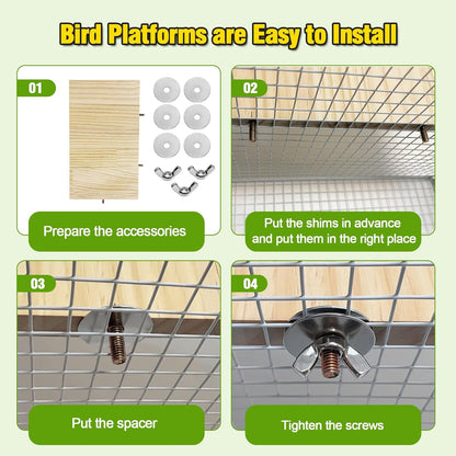 2PCS 13.8x7.9 inches Large Bird Perch Stand Wooden Parakeet Stand Platform Parrot Cage Accessories