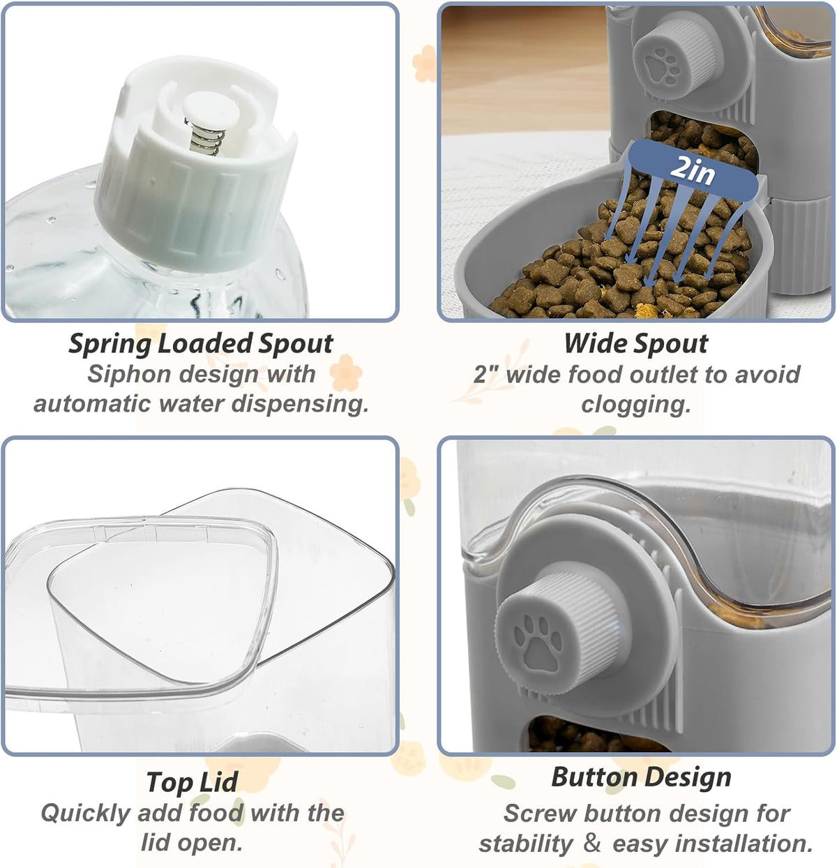 Fhiny Rabbit Food & Water Dispenser, Large Capacity Gravity Guinea Pig Feeder and Waterer Set