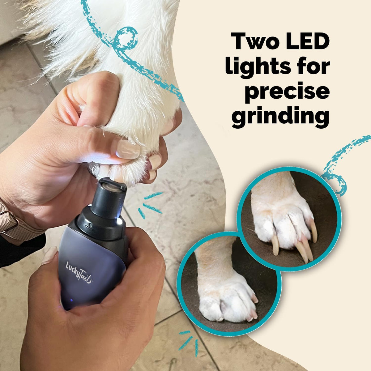 LuckyTail Pet Nail Grinder for Dogs and Cats - Super Quiet and Low Vibration Electric Dog Nail