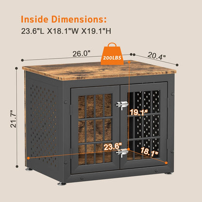 26" Heavy Duty Dog Crate Furniture for Small Dogs, Metal Kennel for High Anxiety Dogs, Chew Proof