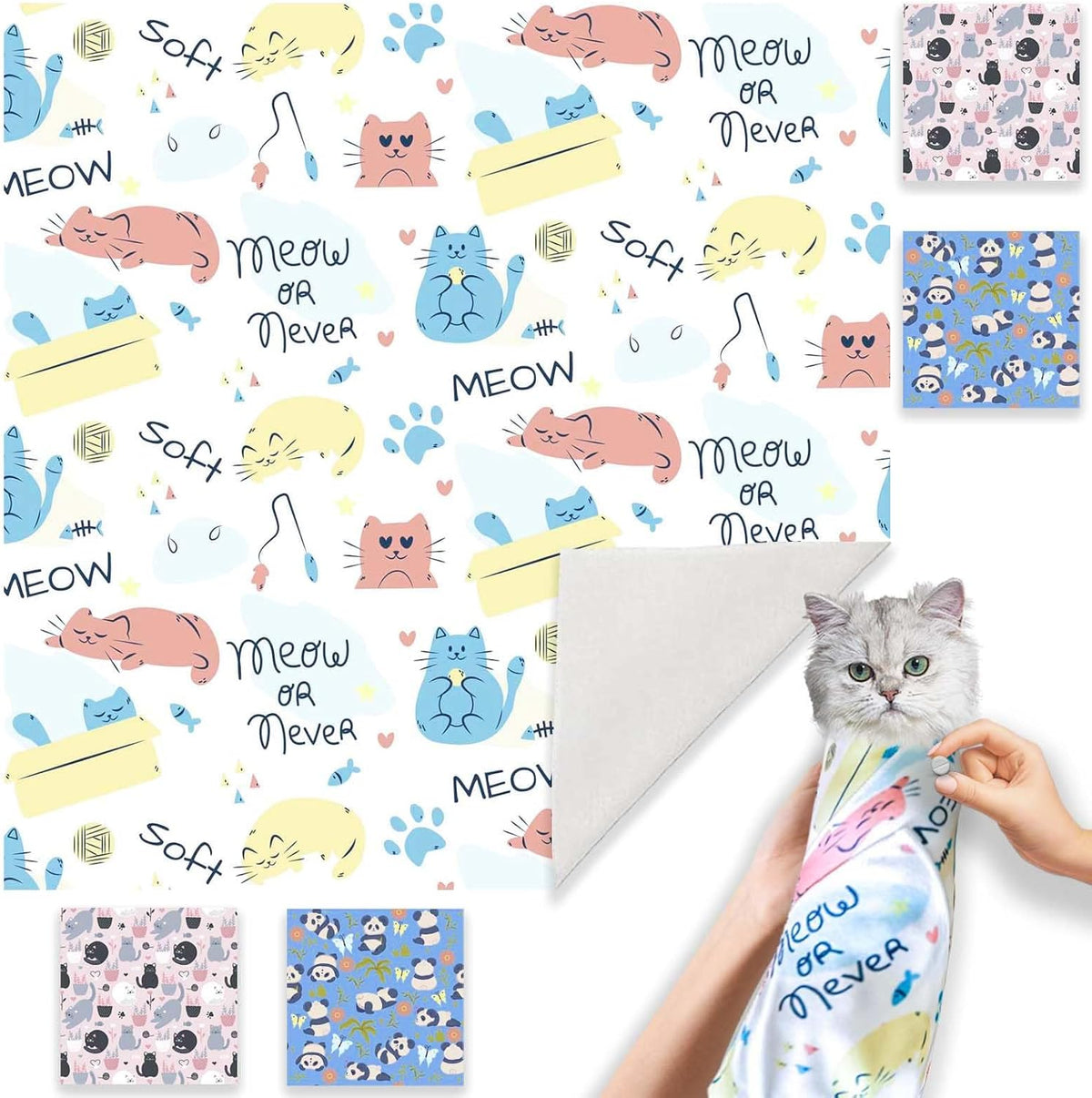 Cat Wrap for Grooming-Premium Cat Grooming Wrap Cat Restraint for Nail Clipping, Self-Adherent Soft