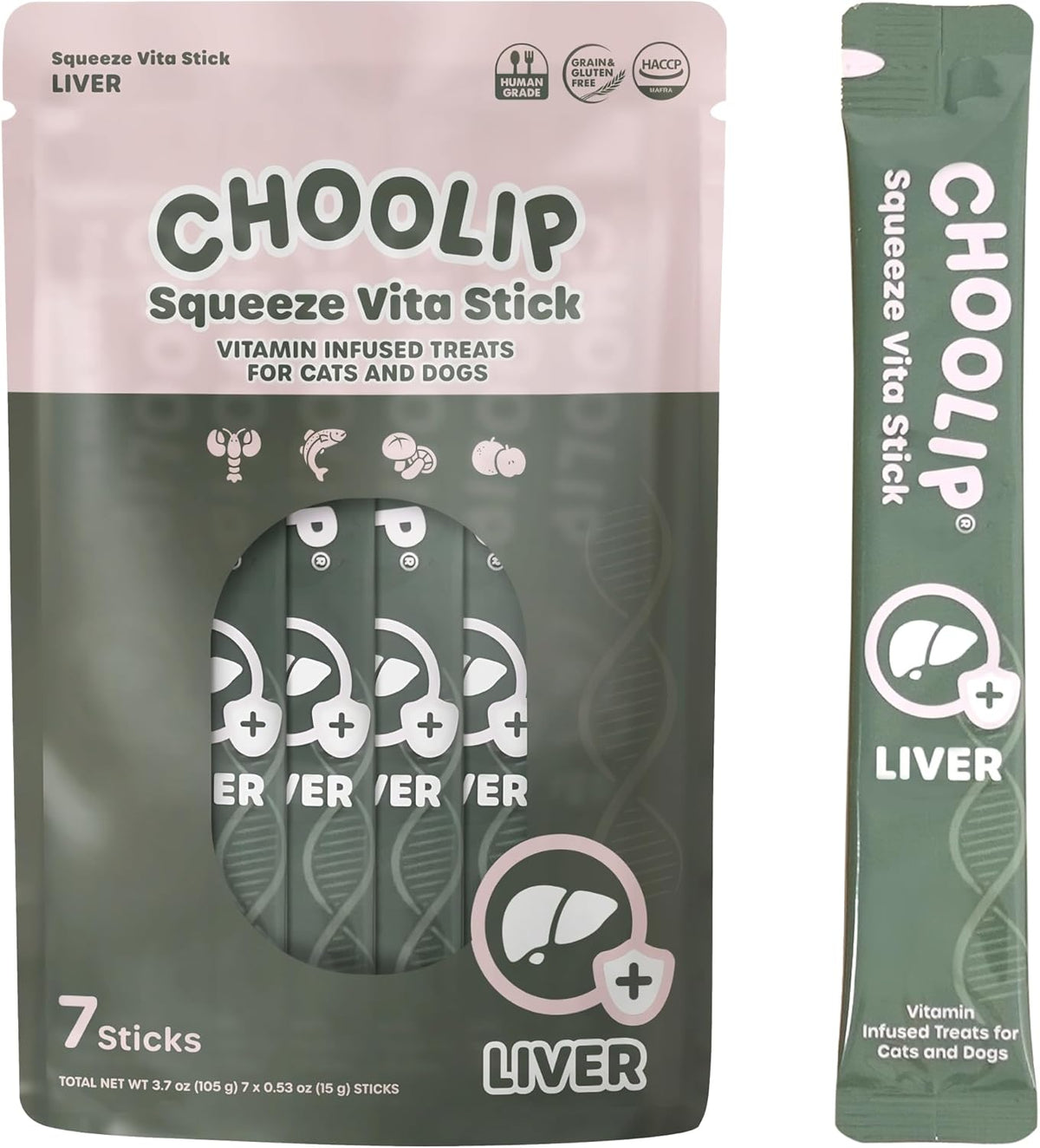 Squeeze Vita Stick Lickable Treats for Dogs & Cats. 7 Liver Support Sticks with Essential