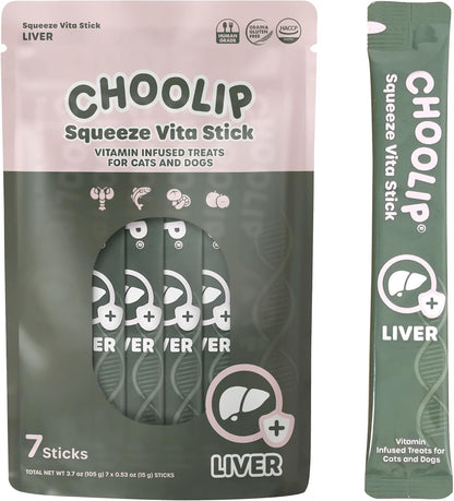 Squeeze Vita Stick Lickable Treats for Dogs & Cats. 7 Liver Support Sticks with Essential