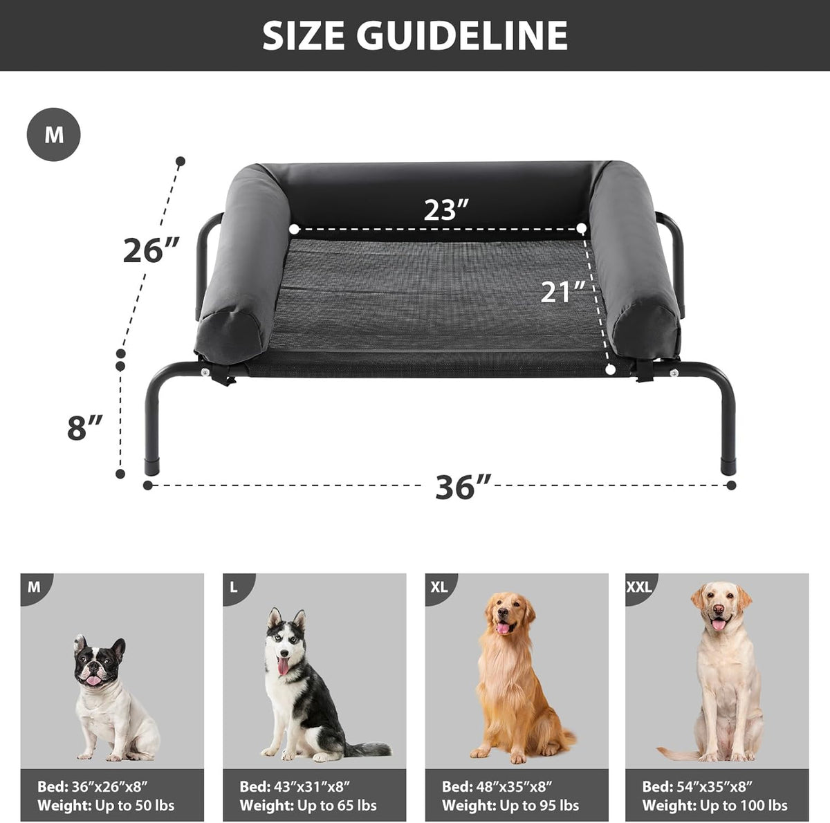 RRPETHOME Large Elevated Cooling Dog Bed, Raised Dog Cot Beds for Large Dogs, Elevated Outdoor Pet